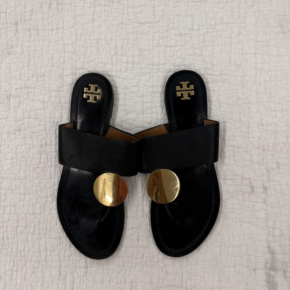 Tory Burch Patos Disk Slide Sandals Black/ Gold sz 8.5